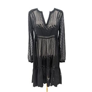 Vanessa Virginia Sheer Black Tiered Dress Size 8 Boho Gothic Romantic Overlay‎